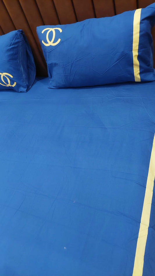 “Luxury Chanel Style Bedsheet 💙” “Royal Blue King Size Bedsheet Set