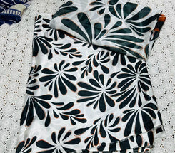 White Silk 3-Piece Unstitched Suit with Black Floral Print