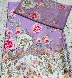 Purple Silk 3-Piece Unstitched Suit with Floral Print